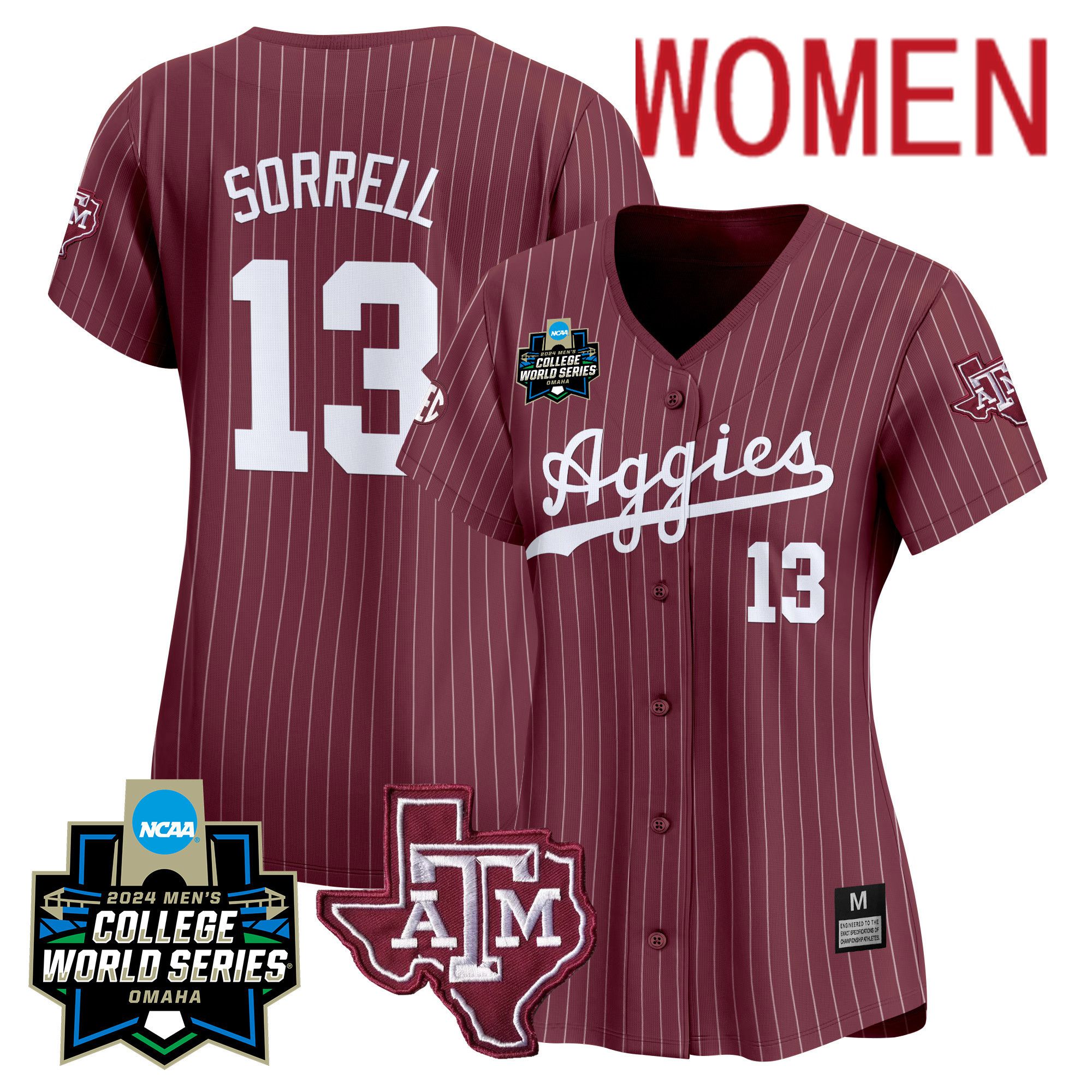 Women Texas A&M Aggies #13 Sorrell Red Stripe 2024 College World Series Vapor Premier Limited NCAA Jersey
